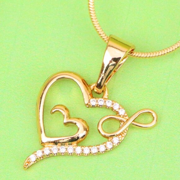 "Heart Infinity Mother-Child Rose Gold Pendant with Sparkling Stones, XPPT1279 - Picture 1 of 12